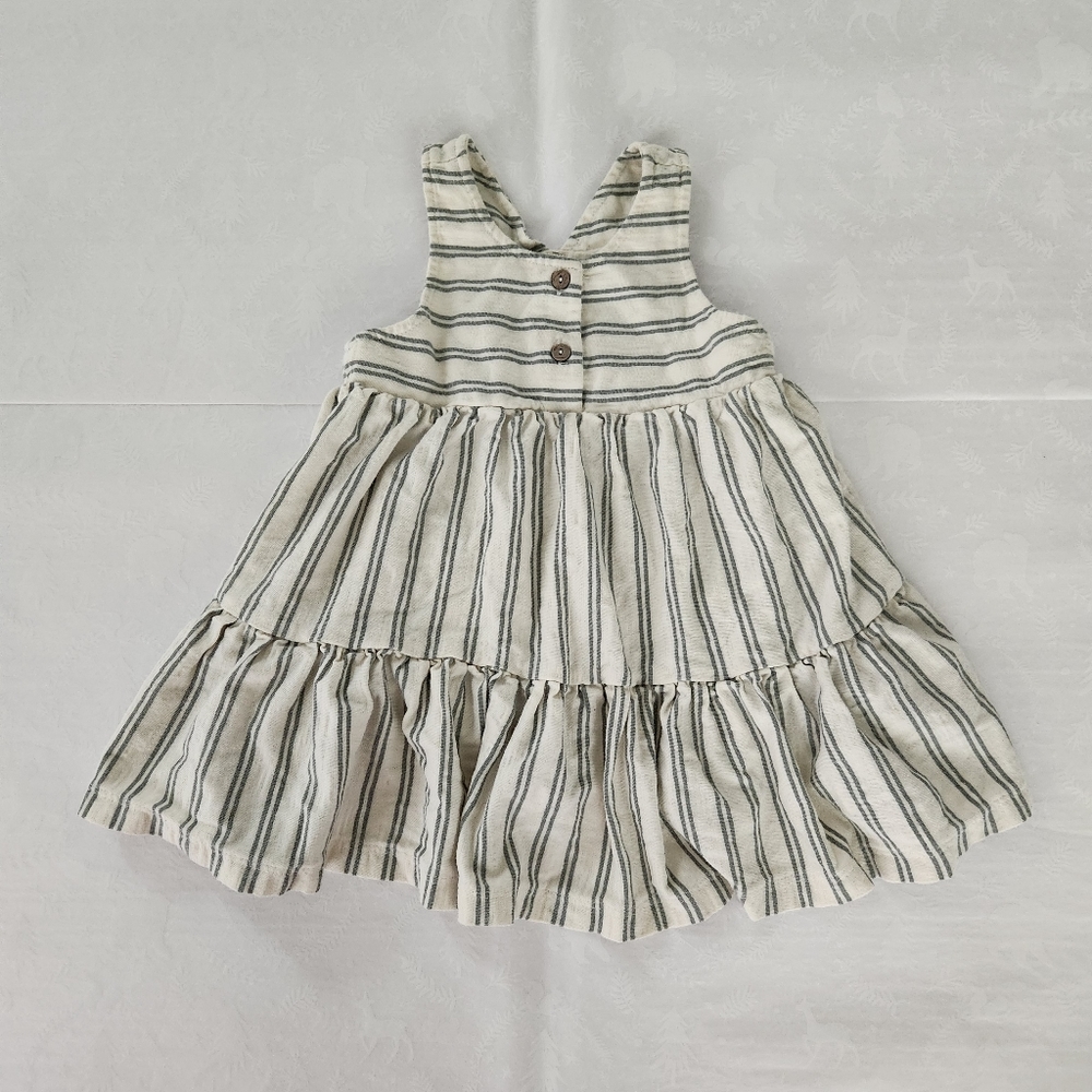 💕✨️Rylee & cru baby girls dress stripe green cream 12/18 months